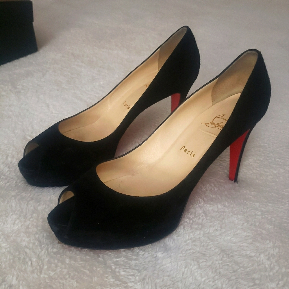 Christian Louboutin Suede Platform Peeptoe Heels